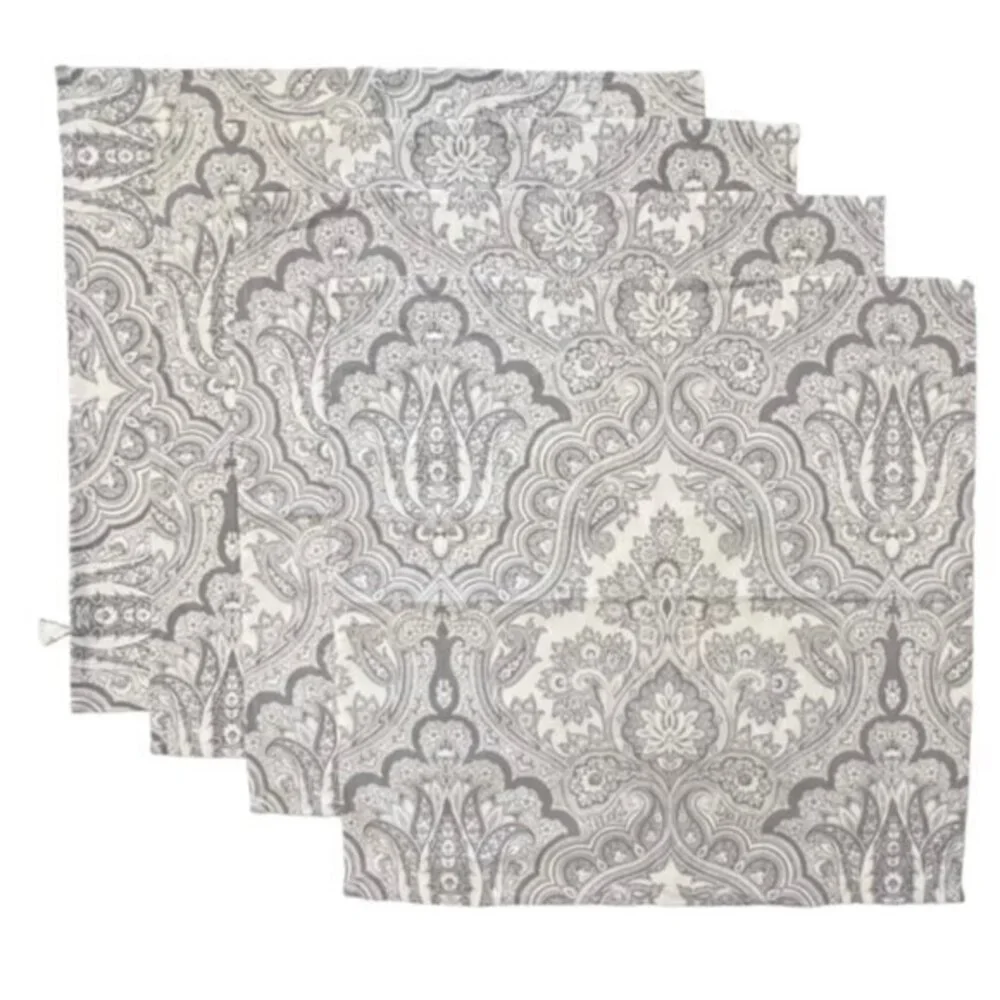 Inspired Treasures Cotton Napkins Grey White Paisley Floral BOHO Cottagecore 19